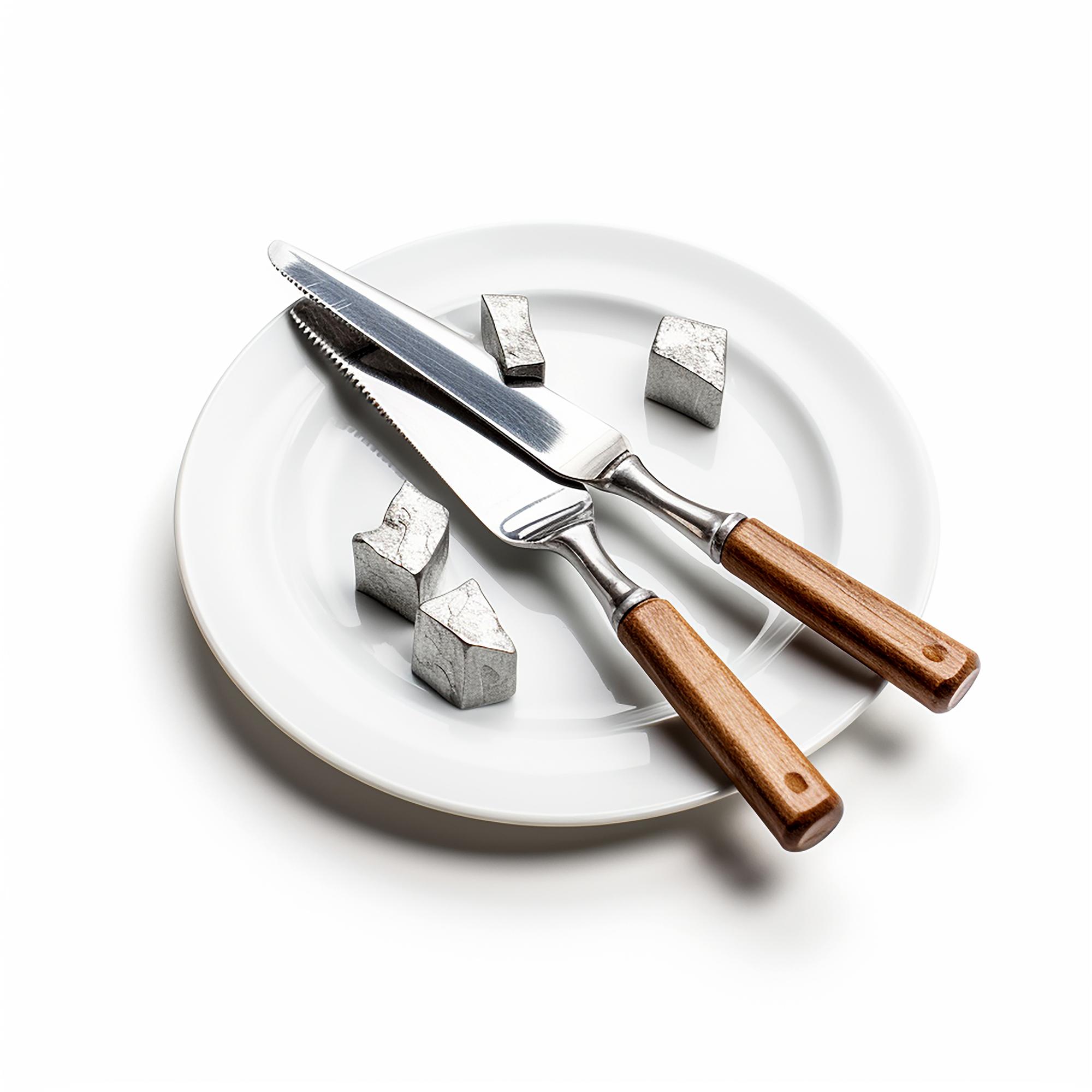 Set of tools and plated dish for workshop